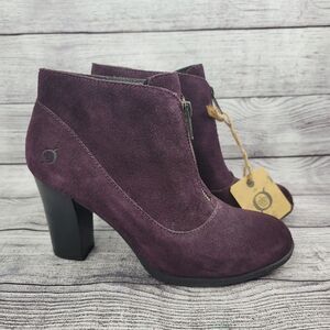 Born Kenley Ankle Boots Heeled Suede Bootie Eggplant Purple Women's Size 6.5
